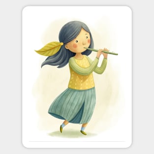 Flute Playing cute girl Sticker